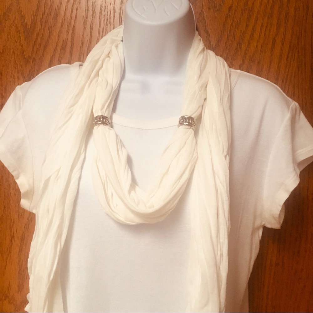 Cream white accent scarf with silver bling